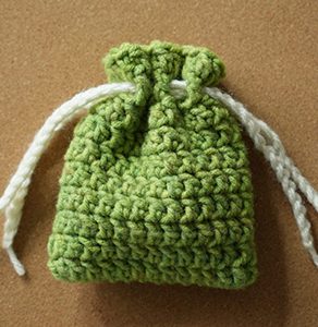 Green Crochet Mini Drawstring Pouch – Handmade Small Bag