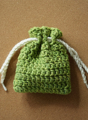 Green Crochet Mini Drawstring Pouch – Handmade Small Bag