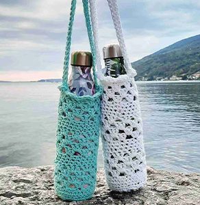 Handmade Crochet Water Bottle Sling Bag – Hands-Free Drink Carrier
