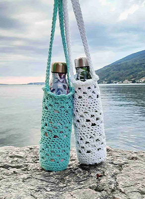 Handmade Crochet Water Bottle Sling Bag – Hands-Free Drink Carrier